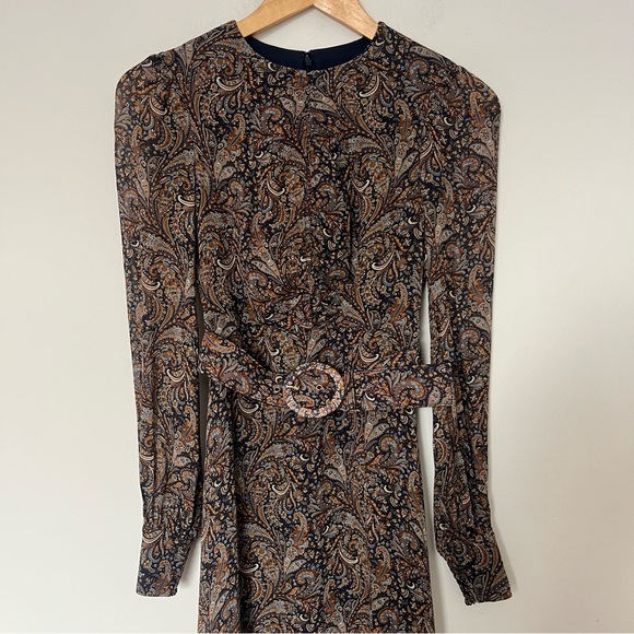 Ever New Paisley Dark Floral Belted Midi Dress Long Sleeve Size 0 - Picture 5 of 13